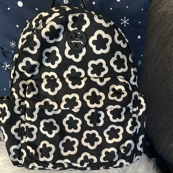 Tory Burch Black and White Patterned Backpack Tory Burch Gemini Link Coated Backpack - Black | Editorialist main image 2